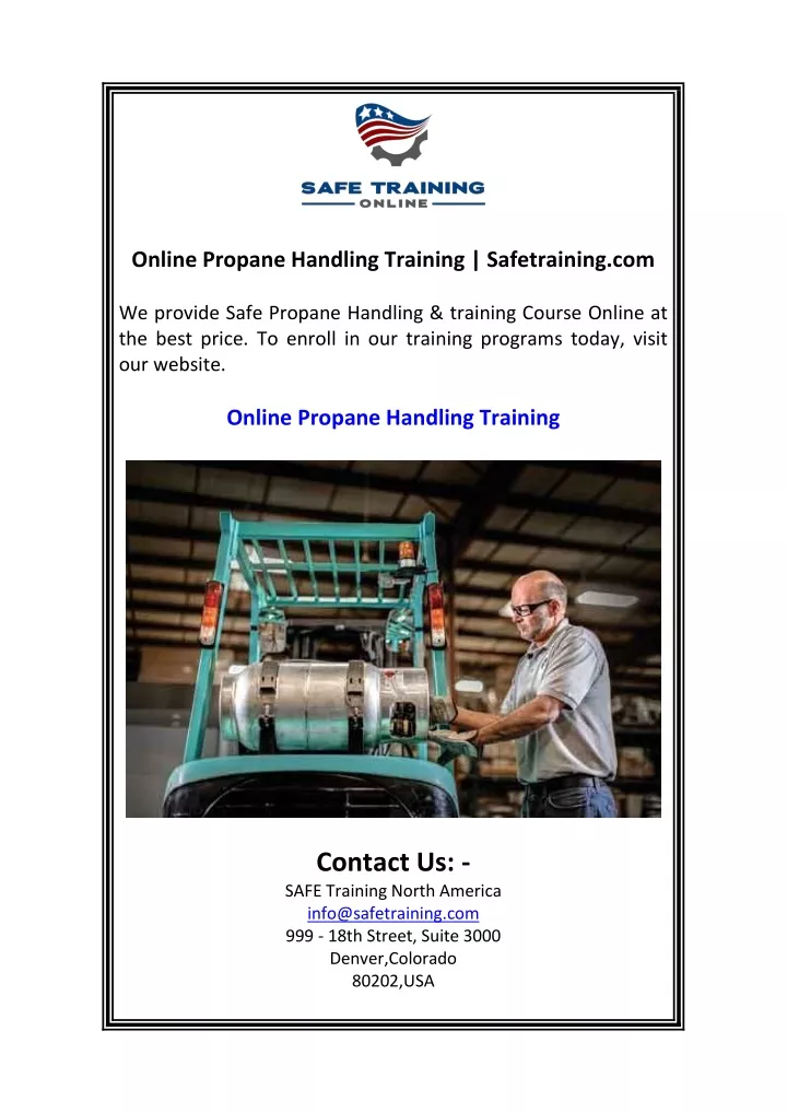 online propane handling training safetraining com