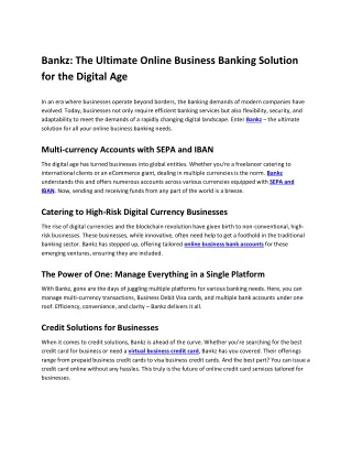 Bankz The Ultimate Online Business Banking Solution for the Digital Age
