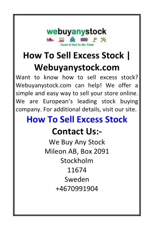 How To Sell Excess Stock  Webuyanystock.com