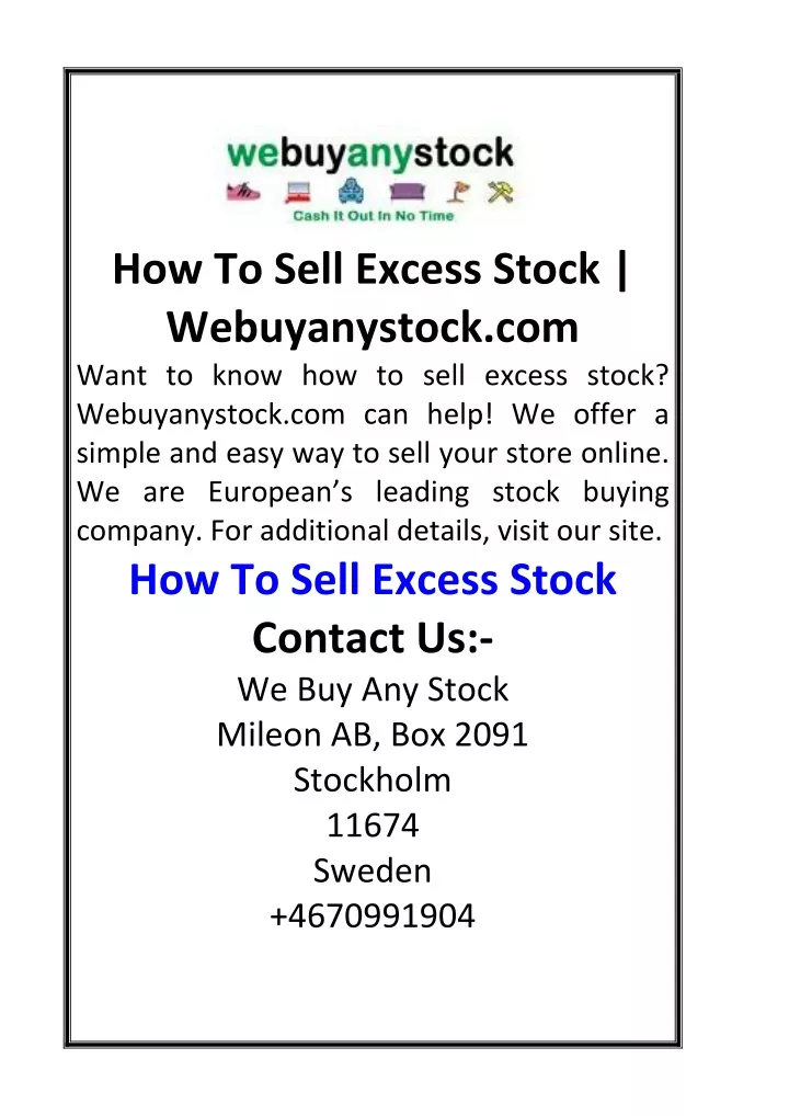 how to sell excess stock webuyanystock com want