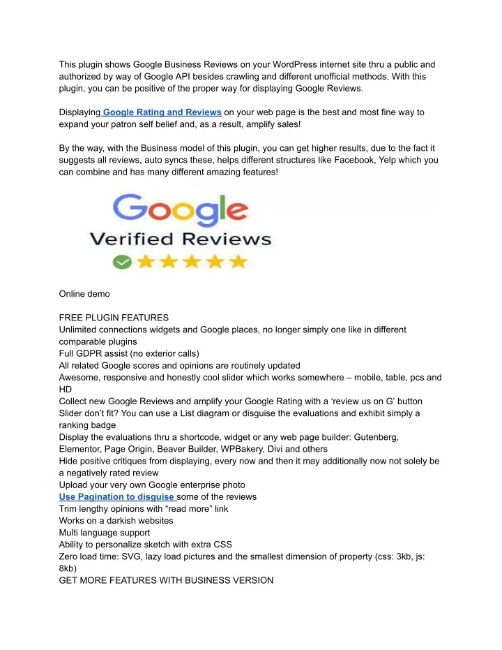 this plugin shows google business reviews on your