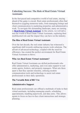 The Role of Real Estate Virtual Assistants