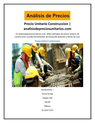 Precio Unitario Construccion  analisisdepreciosunitarios.com