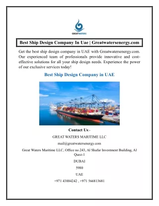 Best Ship Design Company In Uae  Greatwatersenergy.com