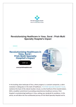 Prish Multi Specialty Hospital's Impact