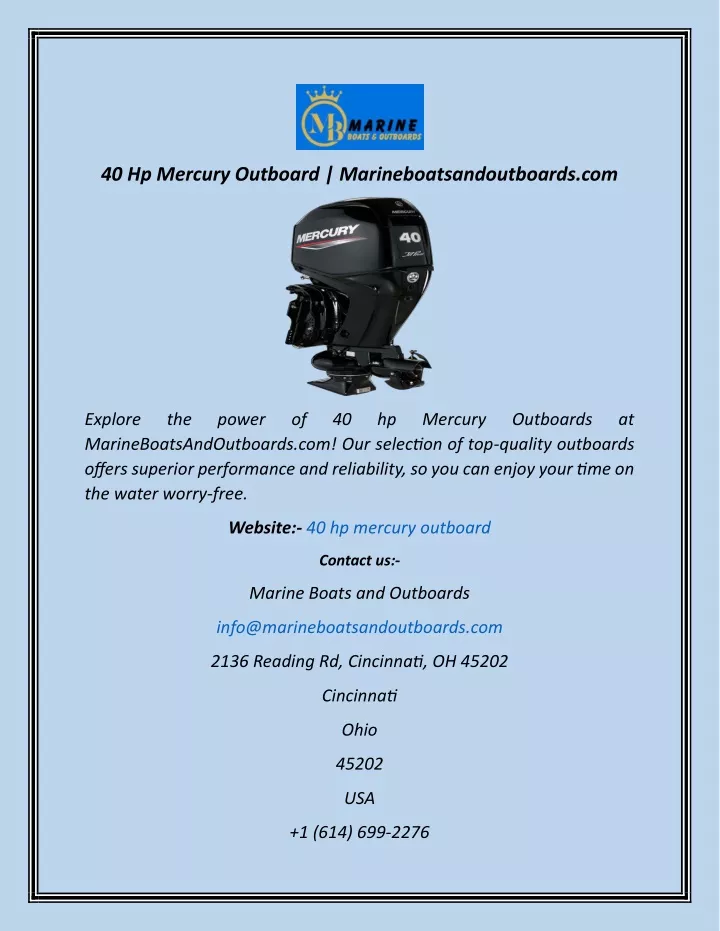 PPT - 40 Hp Mercury Outboard Marineboatsandoutboards.com PowerPoint ...