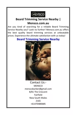 Beard Trimming Service Nearby  Mensco.com.au