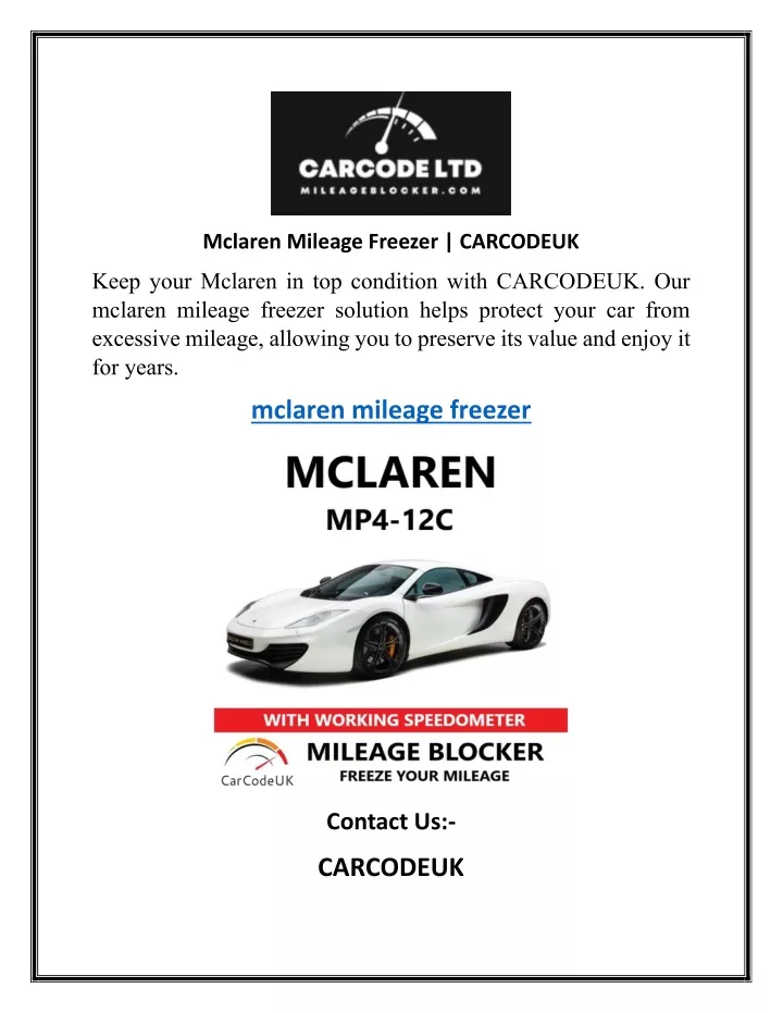 mclaren mileage freezer carcodeuk