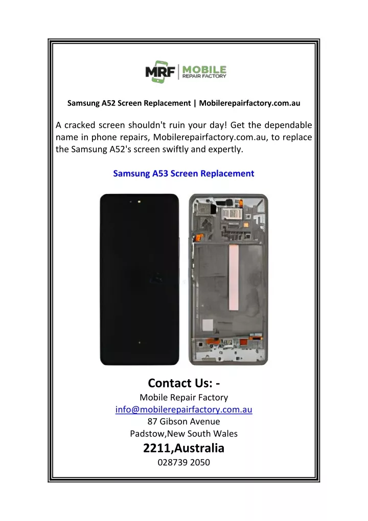 samsung a52 screen replacement