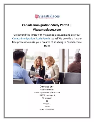 Canada Immigration Study Permit  Visasandplaces.com