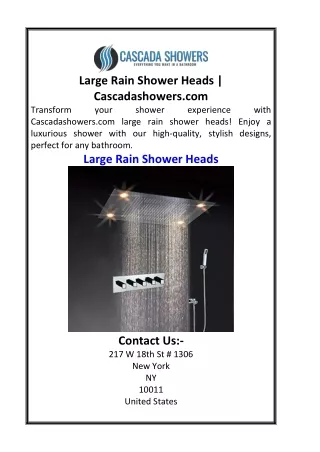 Large Rain Shower Heads  Cascadashowers.com