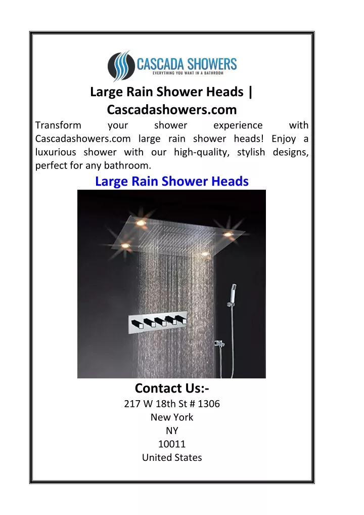 large rain shower heads cascadashowers com your