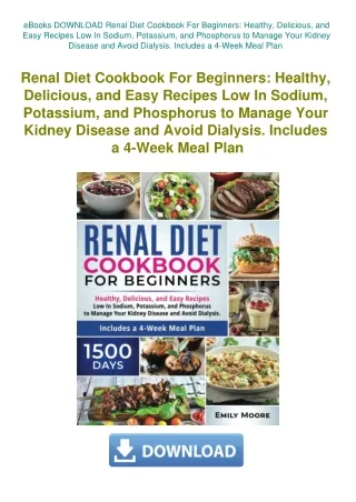 eBooks DOWNLOAD Renal Diet Cookbook For Beginners Healthy  Delicious  and Easy Recipes Low In Sodium