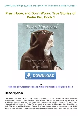 DOWNLOAD [PDF] Pray  Hope  and Don't Worry True Stories of Padre Pio  Book 1
