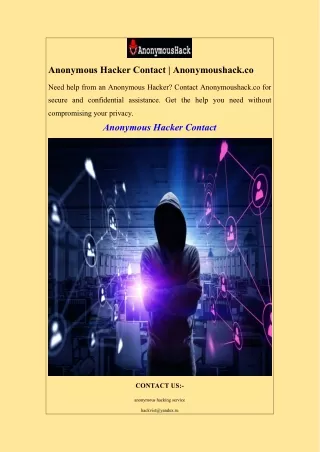 Anonymous Hacker Contact  Anonymoushack.co