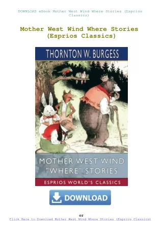 DOWNLOAD eBook Mother West Wind Where Stories (Esprios Classics)