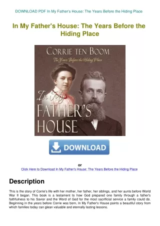 DOWNLOAD PDF In My Father's House The Years Before the Hiding Place