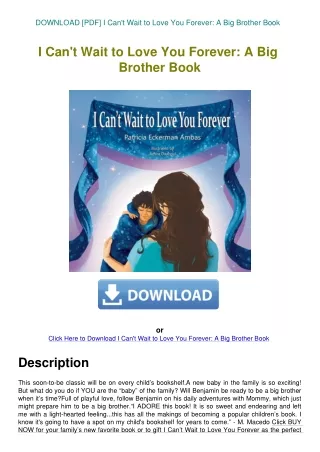 DOWNLOAD [PDF] I Can't Wait to Love You Forever A Big Brother Book