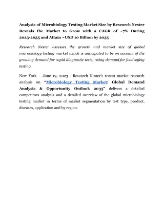 analysis of microbiology testing market size