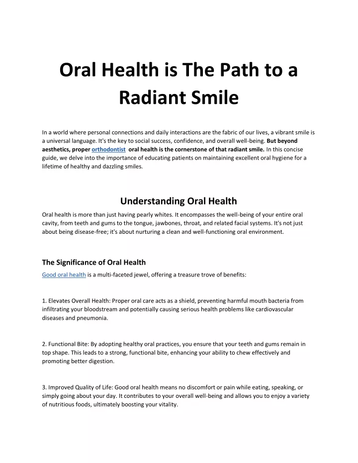 oral health is the path to a radiant smile