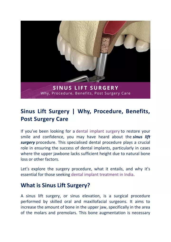 sinus lift surgery why procedure benefits post