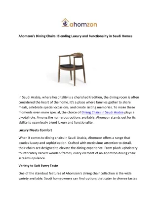 Ahomzon's Dining Chairs: Blending Luxury and Functionality in Saudi Homes