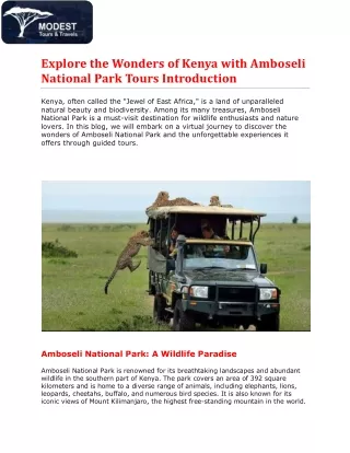 Wonders of Kenya with Amboseli National Park Tours