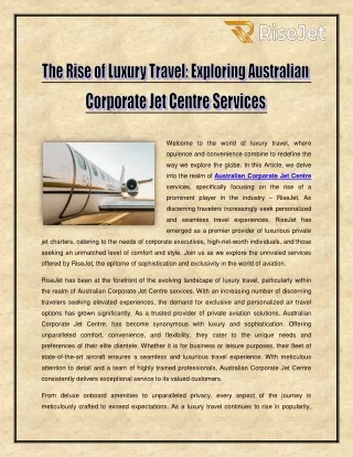 The Rise of Luxury Travel - Exploring Australian Corporate Jet Centre Services