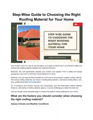 step wise guide to choosing the right roofing