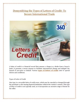 Demystifying the Types of Letters of Credit: To Secure International Trade