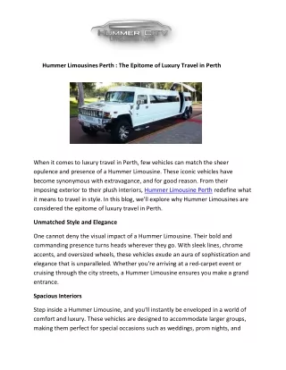 Hummer Limousines Perth : The Epitome of Luxury Travel in Perth