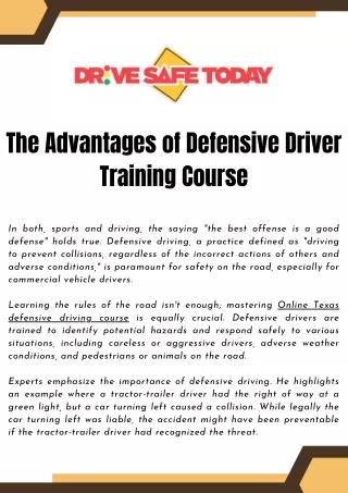 The Advantages of Defensive Driver Training Course