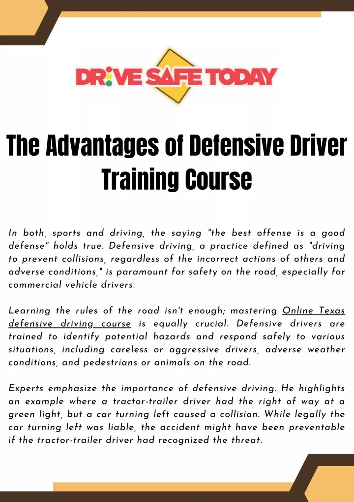 the advantages of defensive driver training course