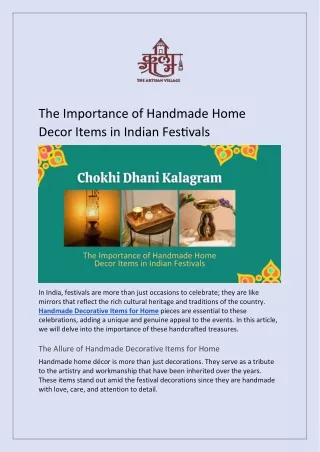 The Importance of Handmade Home Decor Items in Indian Festivals