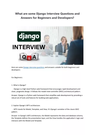 What are some Django Interview Questions and Answers for Beginners and Developers