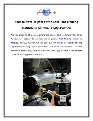 Soar to New Heights at the Best Pilot Training Institute in Mumbai FlyBy Aviation