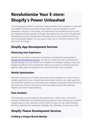 Revolutionize Your E-store Shopify's Power Unleashed