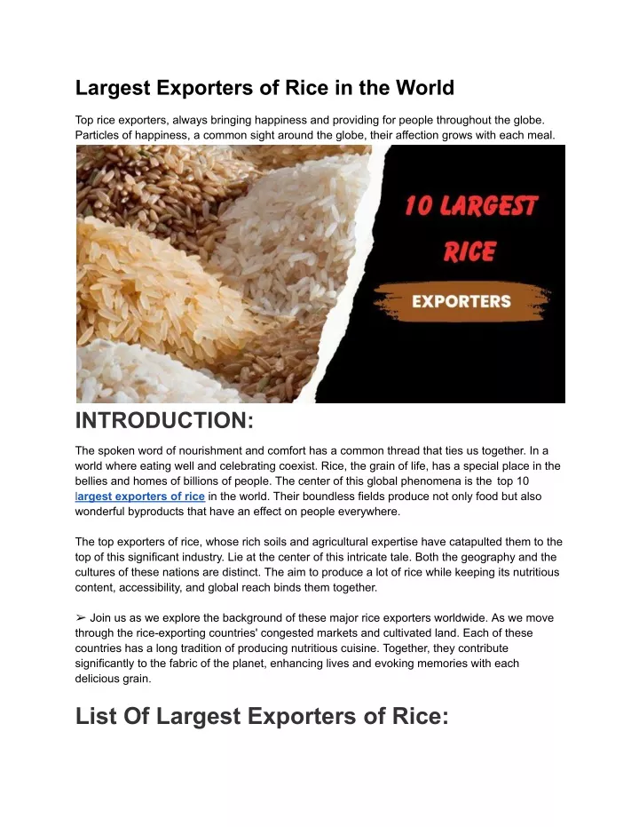 largest exporters of rice in the world