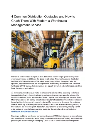 4 Common Distribution Obstacles and How to Crush Them With Modern a Warehouse Management Service- OCTOBER 2023