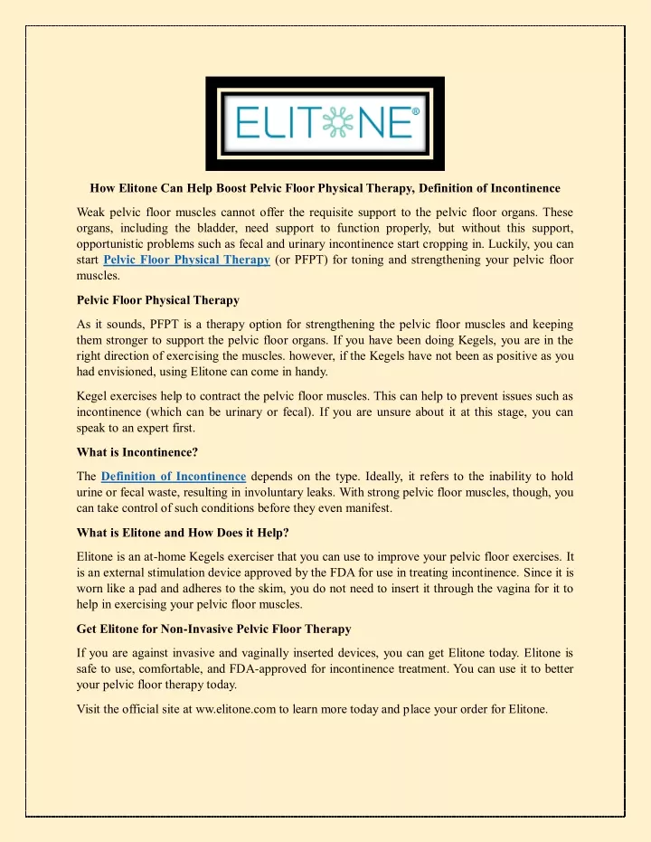 how elitone can help boost pelvic floor physical