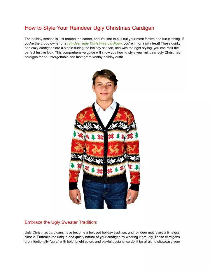 how to style your reindeer ugly christmas cardigan