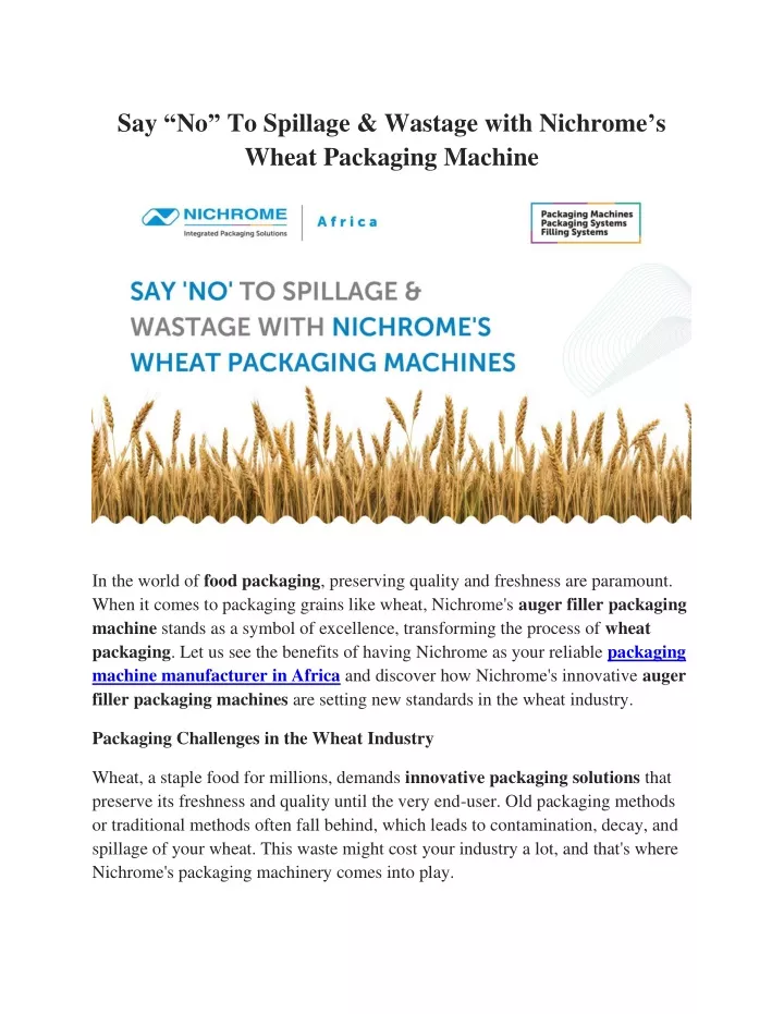 say no to spillage wastage with nichrome s wheat
