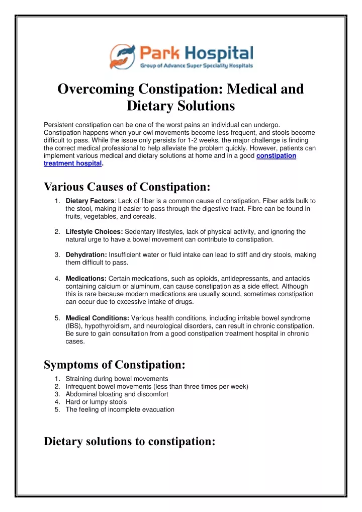 overcoming constipation medical and dietary
