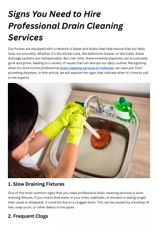 Signs You Need to Hire Professional Drain Cleaning Services