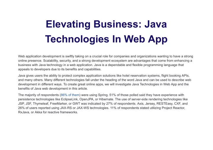 elevating business java technologies in web app