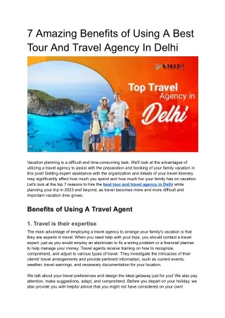 7 Amazing Benefits of Using A Tour And Travel Agency