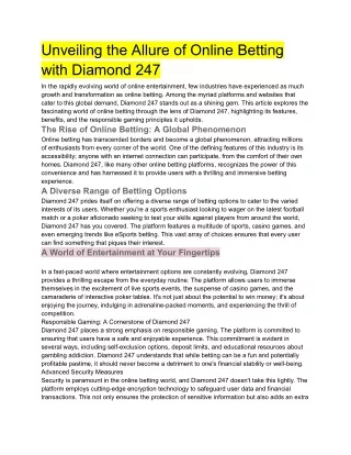 Unveiling the Allure of Online Betting with Diamond 247