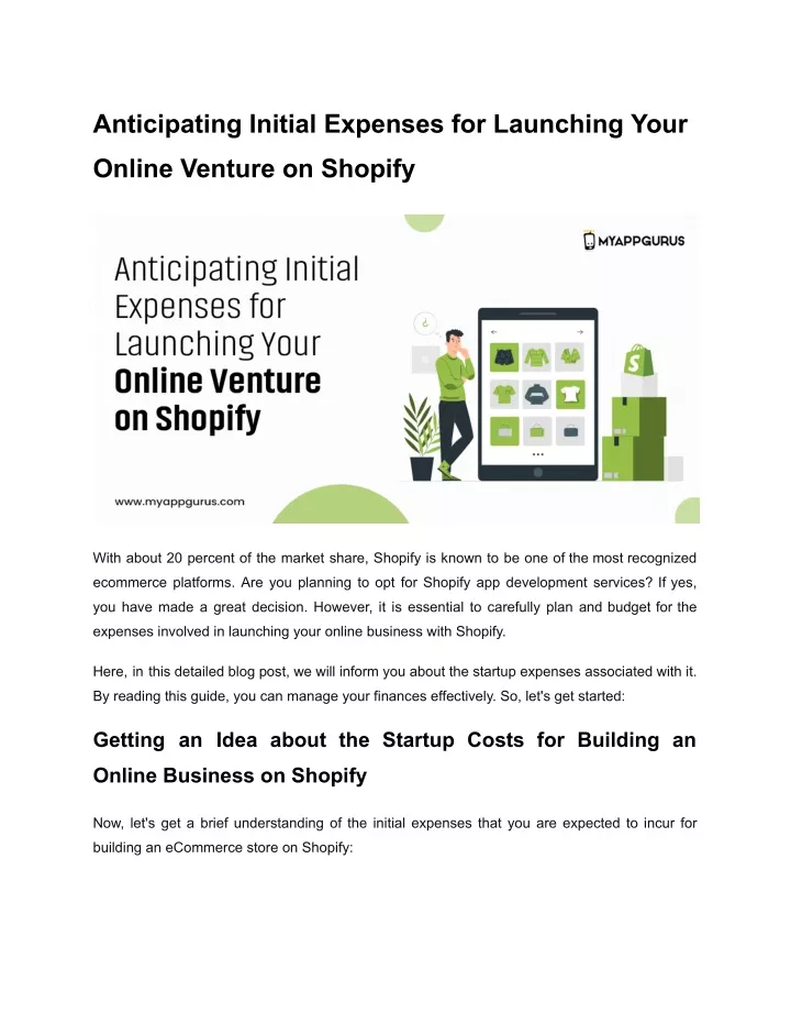 anticipating initial expenses for launching your