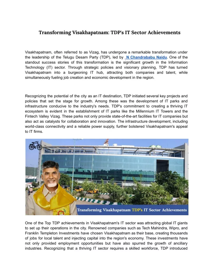 transforming visakhapatnam tdp s it sector