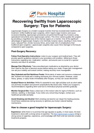 recovering swiftly from laparoscopic surgery tips
